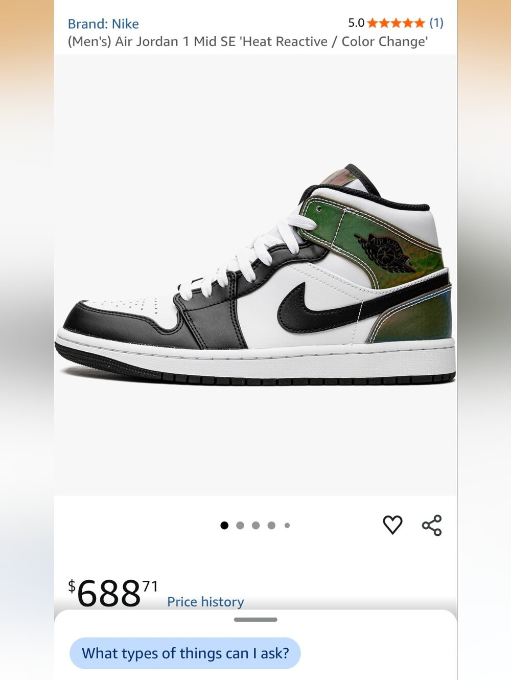 Nike Air Jordan 1 Mid White Black with Iridescent Green Accents 7.5M